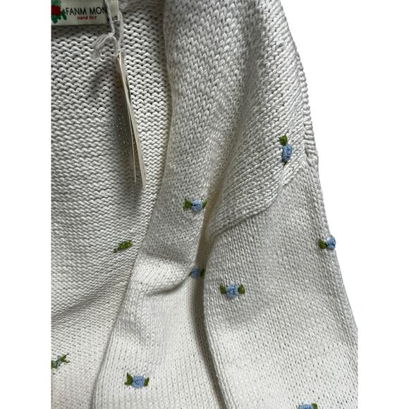 Fanm Mon Hand Knit Blue Rose Cardigan Cotton Sweater | Womens XS S NEW - Picture 12 of 15